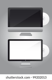 screen computer with cd over gray background. vector