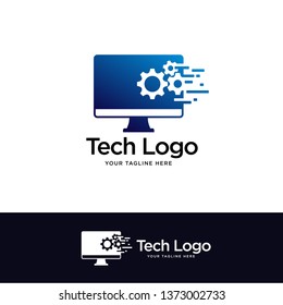 screen computer logo designs concept, tech logo template