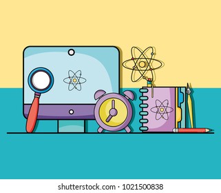 screen computer and magnifying glass and alarm