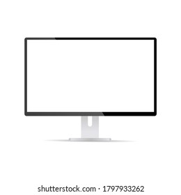 Screen computer monitor. Realistic computer display with blank white screen and shadow.