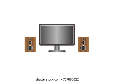 screen Computers and speakers Wood on white background Vector illustration