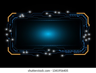 Screen concept, science and invention of hexagonal circuit technology, mesh, blue square background