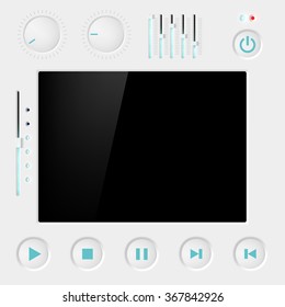 Screen with control buttons. Stock vector illustration.