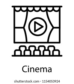 
Screen in curtains with chairs set in front denoting cinema 
