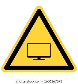 Screen and danger sign on white
