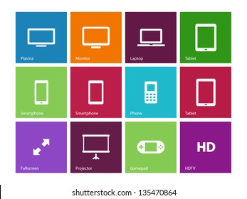 Screen devices icons on color background. Vector illustration.