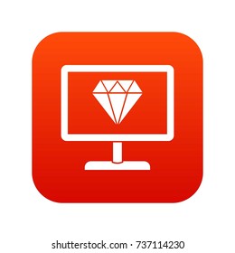 Screen with diamond icon digital red for any design isolated on white vector illustration