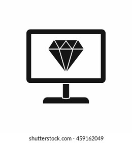 Screen with diamond icon in simple style isolated on white background