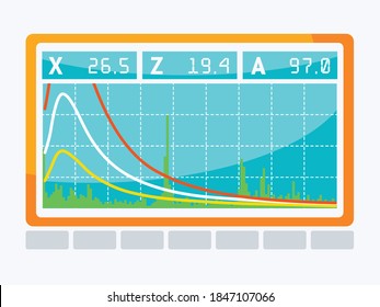 Pantalla con diferentes pulsos y el valor del nivel de ruido. Monitor del dispositivo ultrasónico. 
Gráfico de la onda sinusoidal.  Ilustración vectorial.

