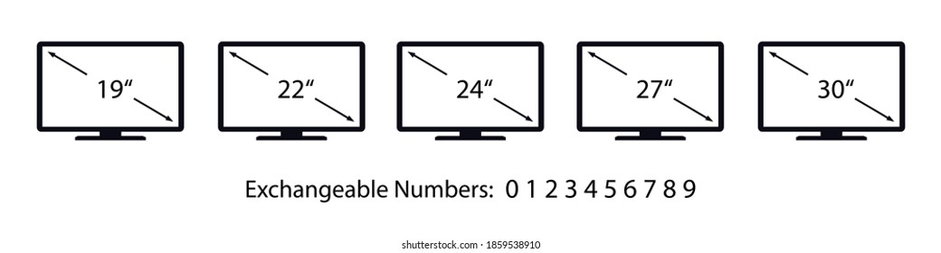 Screen Display Set Of Different Diagonal Sizes - Vector Illustrations Isolated On White Background