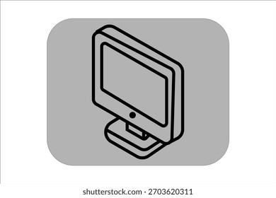 A tela é exibida em perspectiva 3D com um quadro grosso, um pequeno botão circular abaixo da tela e um suporte resistente na parte inferior.