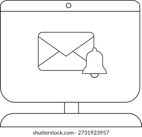 Uma tela exibe uma notificação com um envelope e uma campainha