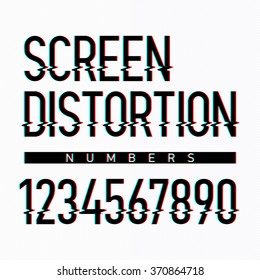 Screen distortion alphabet numbers. Vector.