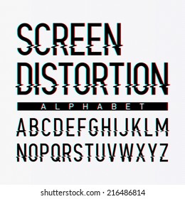 Screen distortion alphabet. Vector.