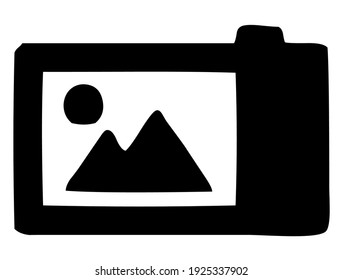 Screen of DSLR digital camera, back side, photography and photo symbol, vector, illustration, in black color, isolated on white background