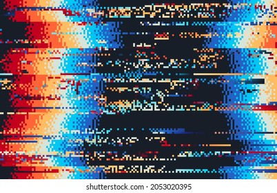 Screen Error Glitch Video Distortion With Rainbow Pixel Noise Vector Pattern. TV Static Screen Effect And Broken VHS Video Texture Abstract Background With Waves Of Color Mosaics And Lines