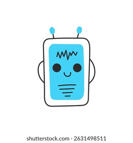 Screen Face Bot. Chatbot character avatar with wave display and antennas for mobile AI branding. Dodole vector illustration