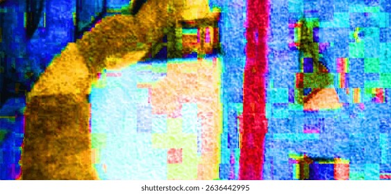 Screen glitch background. Abstract vector digital pixel texture. Bright VHS video error pattern. Retro futuristic noisy computer graphic banner. Cyberpunk color television art. Technology art bg
