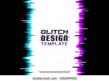 Screen Glitch Template, Broken Monitor Or TV Signal Fail Vector Background. Digital Pixels Noise Blue And Violet Lines, Distorted Typography, Broken Monitor Critical Error, Computer Bug Effect