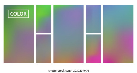 Screen gradient set with modern abstract backgrounds. Iridescent fluid cover for poster, banner, flyer and presentation. Template with screen gradient set for screens and mobile app. Rainbow color.