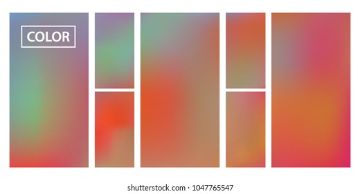 Screen gradient set with modern abstract backgrounds. Iridescent fluid cover for poster, banner, flyer and presentation. Template with screen gradient set for screens and mobile app. Rainbow color.