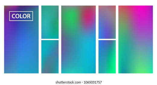 Screen gradient set with modern abstract backgrounds. Iridescent fluid cover for poster, banner, flyer and presentation. Template with screen gradient set for screens and mobile app. Rainbow color.