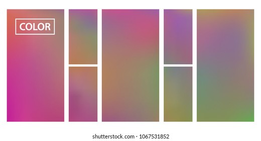 Screen gradient set with modern abstract backgrounds. Iridescent fluid cover for poster, banner, flyer and presentation. Template with screen gradient set for screens and mobile app. Rainbow color.