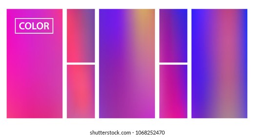 Screen gradient set with modern abstract backgrounds. Iridescent fluid cover for poster, banner, flyer and presentation. Template with screen gradient set for screens and mobile app. Rainbow color.