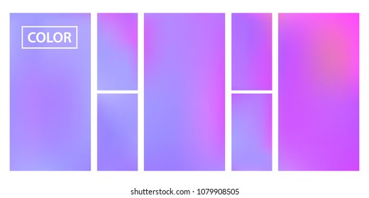 Screen gradient set with modern abstract backgrounds. Iridescent fluid cover for poster, banner, flyer and presentation. Template with screen gradient set for screens and mobile app. Rainbow color.