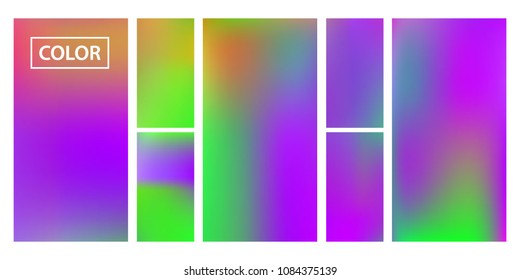 Screen gradient set with modern abstract backgrounds. Iridescent fluid cover for poster, banner, flyer and presentation. Template with screen gradient set for screens and mobile app. Rainbow color.