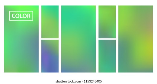 Screen gradient set with modern abstract backgrounds. Iridescent fluid cover for poster, banner, flyer and presentation. Template with screen gradient set for screens and mobile app. Rainbow color.