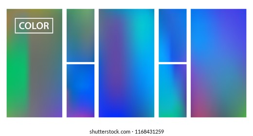 Screen gradient set with modern abstract backgrounds. Iridescent fluid cover for poster, banner, flyer and presentation. Template with screen gradient set for screens and mobile app. Rainbow color.