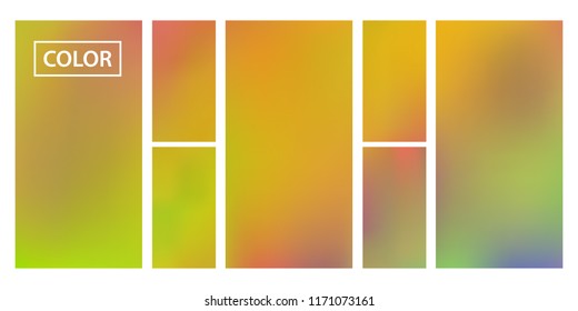 Screen gradient set with modern abstract backgrounds. Iridescent fluid cover for poster, banner, flyer and presentation. Template with screen gradient set for screens and mobile app. Rainbow color.