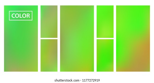 Screen gradient set with modern abstract backgrounds. Iridescent fluid cover for poster, banner, flyer and presentation. Template with screen gradient set for screens and mobile app. Rainbow color.