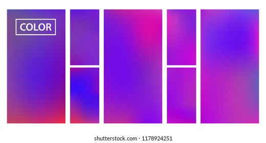 Screen gradient set with modern abstract backgrounds. Iridescent fluid cover for poster, banner, flyer and presentation. Template with screen gradient set for screens and mobile app. Rainbow color.