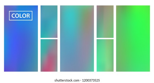 Screen gradient set with modern abstract backgrounds. Iridescent fluid cover for poster, banner, flyer and presentation. Template with screen gradient set for screens and mobile app. Rainbow color.