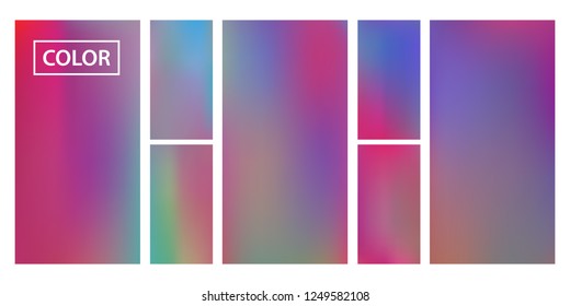 Screen gradient set with modern abstract backgrounds. Iridescent fluid cover for poster, banner, flyer and presentation. Template with screen gradient set for screens and mobile app. Rainbow color.
