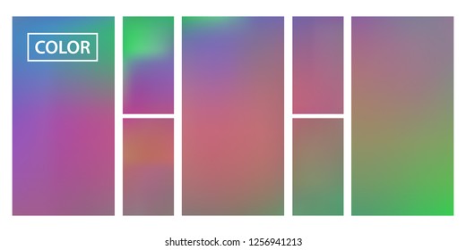 Screen gradient set with modern abstract backgrounds. Iridescent fluid cover for poster, banner, flyer and presentation. Template with screen gradient set for screens and mobile app. Rainbow color.