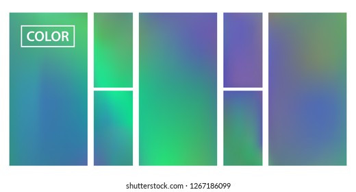 Screen gradient set with modern abstract backgrounds. Iridescent fluid cover for poster, banner, flyer and presentation. Template with screen gradient set for screens and mobile app. Rainbow color.