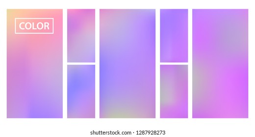 Screen gradient set with modern abstract backgrounds. Iridescent fluid cover for poster, banner, flyer and presentation. Template with screen gradient set for screens and mobile app. Rainbow color.