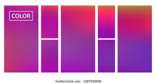 Screen gradient set with modern abstract backgrounds. Iridescent fluid cover for poster, banner, flyer and presentation. Template with screen gradient set for screens and mobile app. Rainbow color.