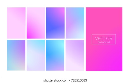 Screen gradient set with modern abstract backgrounds. Colorful fluid cover for poster, banner, flyer and presentation. Trendy soft color. Template with screen gradient set for screens and mobile app