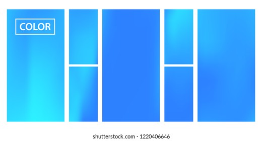 Screen gradient set with modern sky abstract backgrounds. Blue fluid cover for poster, banner, flyer and presentation. Template with screen gradient set for screens and mobile app. Trendy soft color.