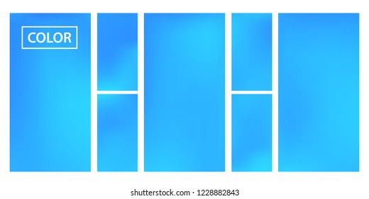 Screen gradient set with modern sky abstract backgrounds. Blue fluid cover for poster, banner, flyer and presentation. Template with screen gradient set for screens and mobile app. Trendy soft color.
