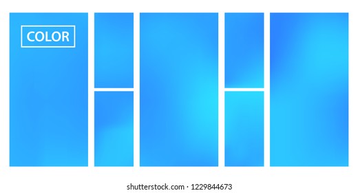 Screen gradient set with modern sky abstract backgrounds. Blue fluid cover for poster, banner, flyer and presentation. Template with screen gradient set for screens and mobile app. Trendy soft color.