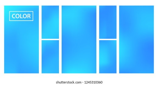 Screen gradient set with modern sky abstract backgrounds. Blue fluid cover for poster, banner, flyer and presentation. Template with screen gradient set for screens and mobile app. Trendy soft color.