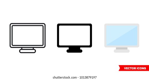 Screen icon of 3 types: color, black and white, outline. Isolated vector sign symbol.