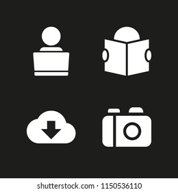 screen icon. 4 screen set with laptop, camera, ebook and download vector icons for web and mobile app