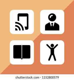 screen icon. 4 screen set with wifi, human and ebook vector icons for web and mobile app