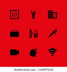 screen icon. 9 screen set with data, human, film and wifi vector icons for web and mobile app